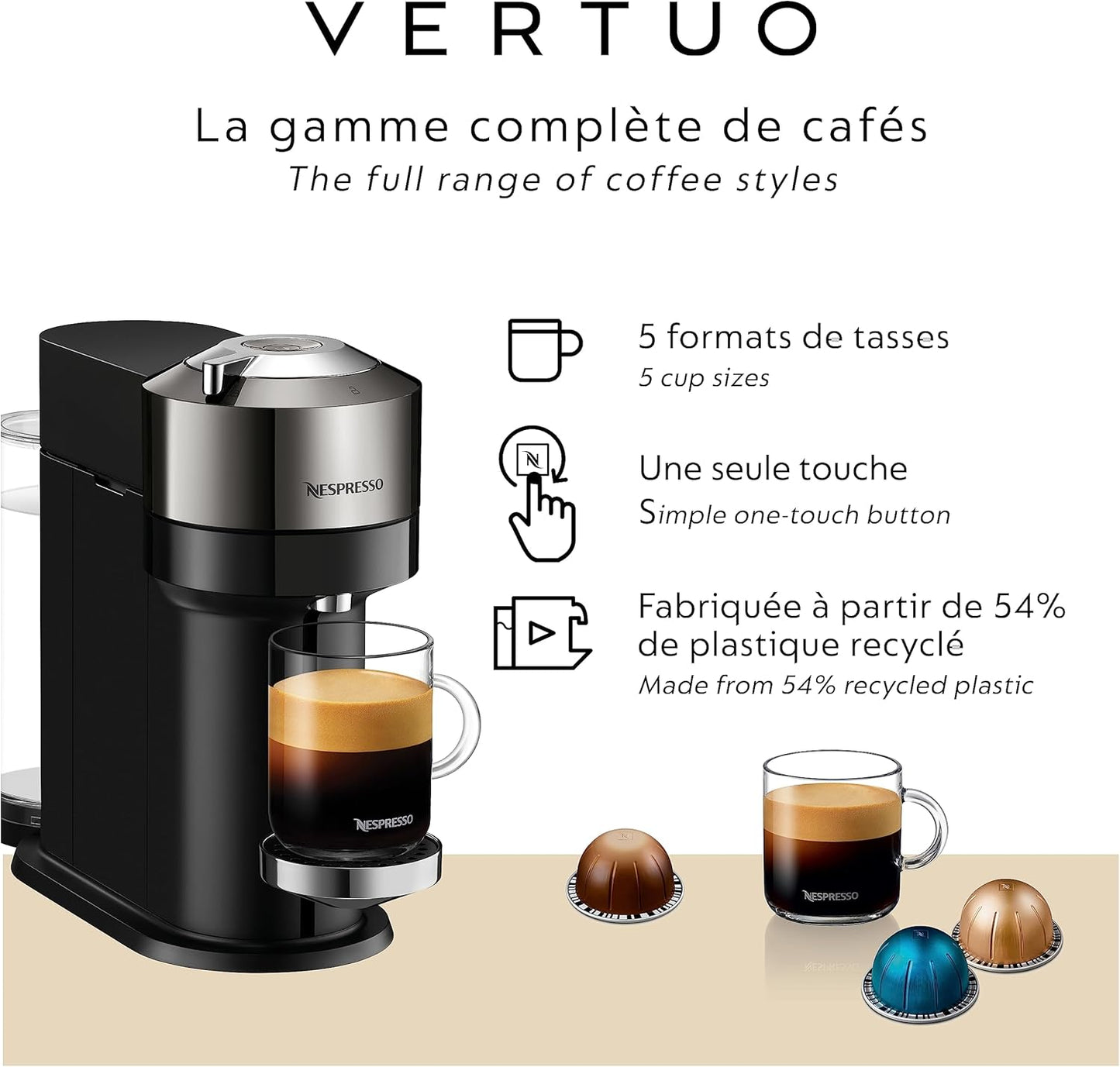 Nespresso Vertuo Next Coffee and Espresso Machine by Breville, Dark Chrome