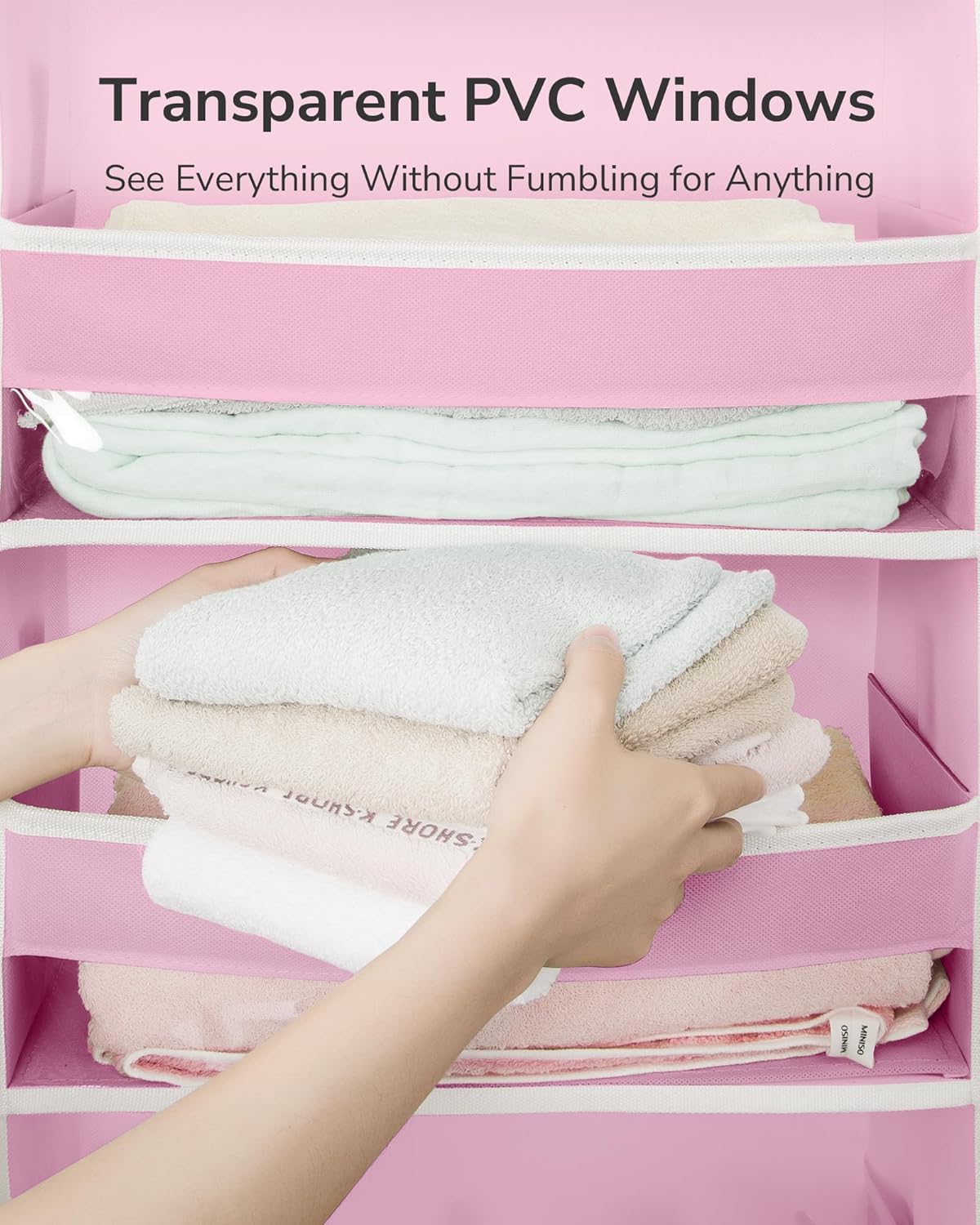 ULG Over The Door Organizer with 6 Large Pockets 12 Side Pockets, 50lbs Weight Capacity Door Hanging Storage Organizer for Bedroom, Bathroom, Pantry, Nursery Storage, Pink