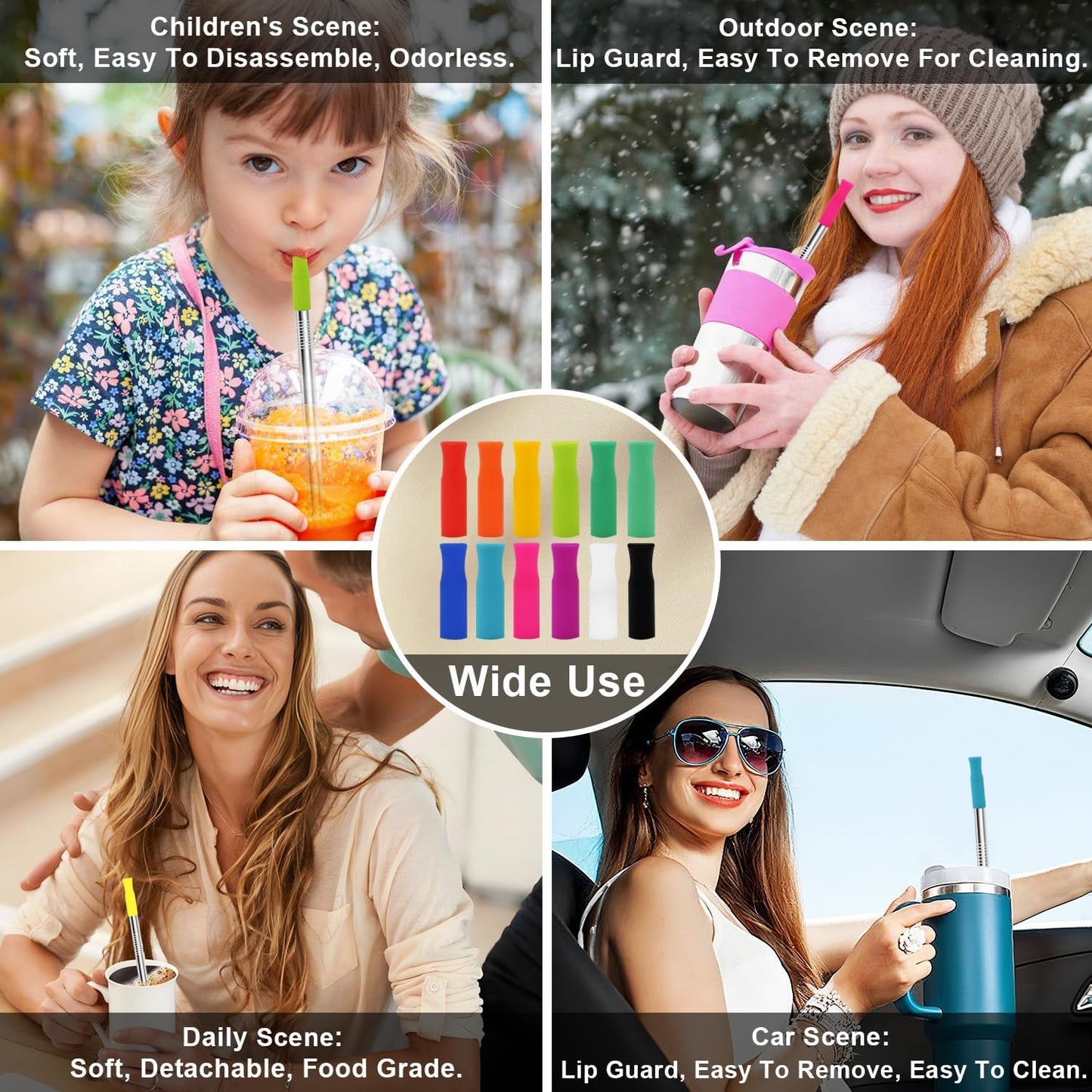 Newly Upgraded 8.5In Reusable Stainless Steel Straws Set 12 PCS with 12 Silicone Tips, 2 Straw Brush, 1 Storage Case, BPA Free, Eco-Friendly Metal Straws for 14, 20, 30 oz Tumbler，for Hot/Cold Drinks