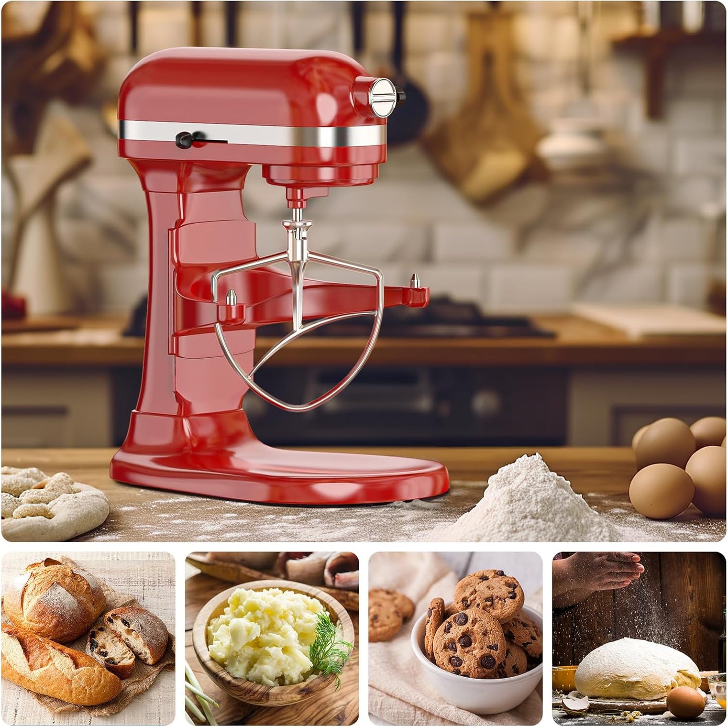 Stainless Steel Flat Beater for KitchenAid 5Plus-6Qt Bowl-Lift Stand Mixer, Paddle Attachment for Kitchenaid Mixer, Heavy Duty and Dishwasher Safe