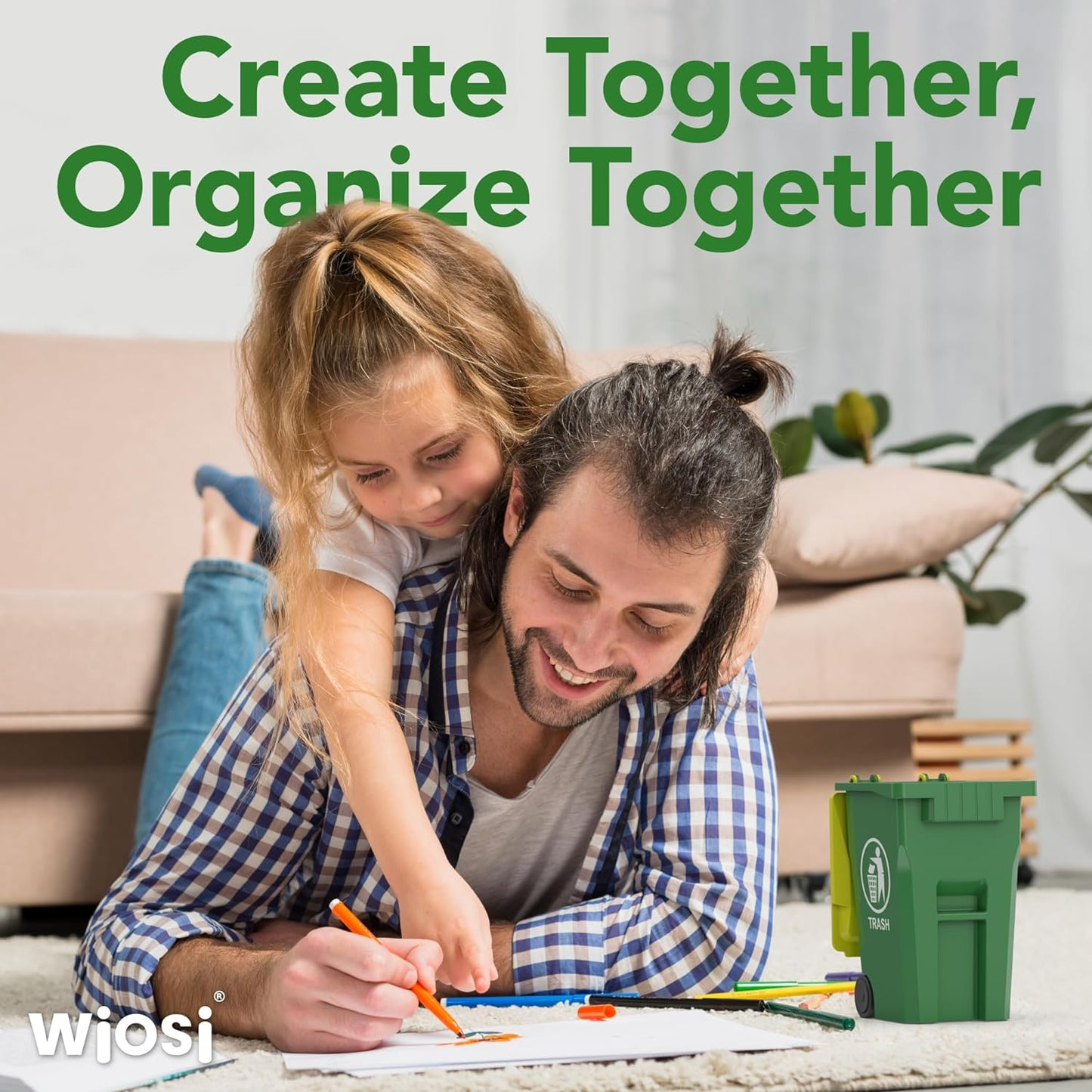 Wiosi Mini Garbage Trash Pen Holder for Desk, Pack of 2, Blue & Green, Tiny Recycle Bin Pencil Holder | Storage for Pencils & Pens | Office Stationery to Organize The Desk | Ideal for Student Work