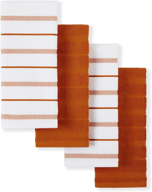 KitchenAid Albany Kitchen Towel 4-Pack Set, Honey Orange/White, 16"x26"