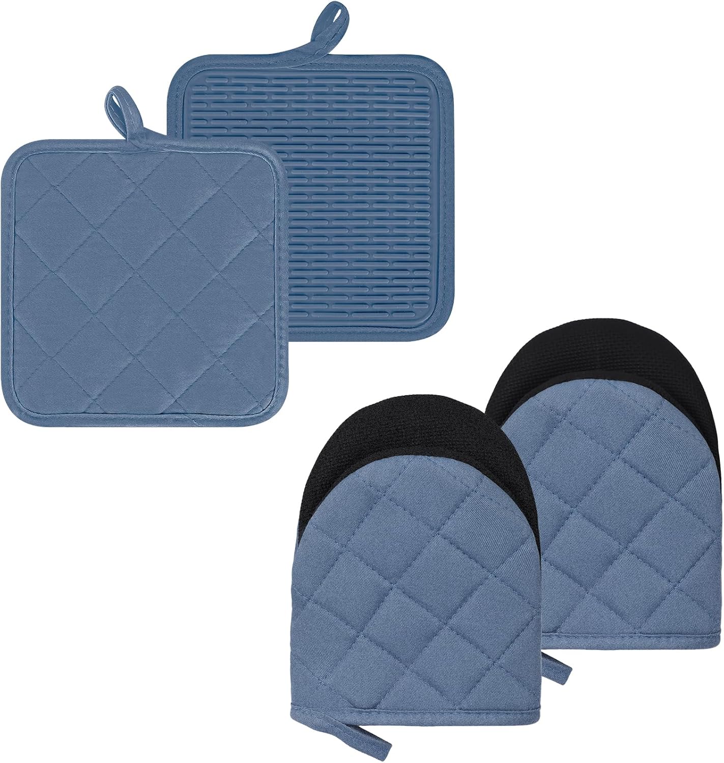 Oven Mitts and Pot Holders Set, Pack of 4, Heat Resistant Silicone Kitchen Mini Oven Mittens for 500 Degrees, Mini Oven Gloves and Hot Pads for Baking Grilling Barbecue Microwave Machine Washable