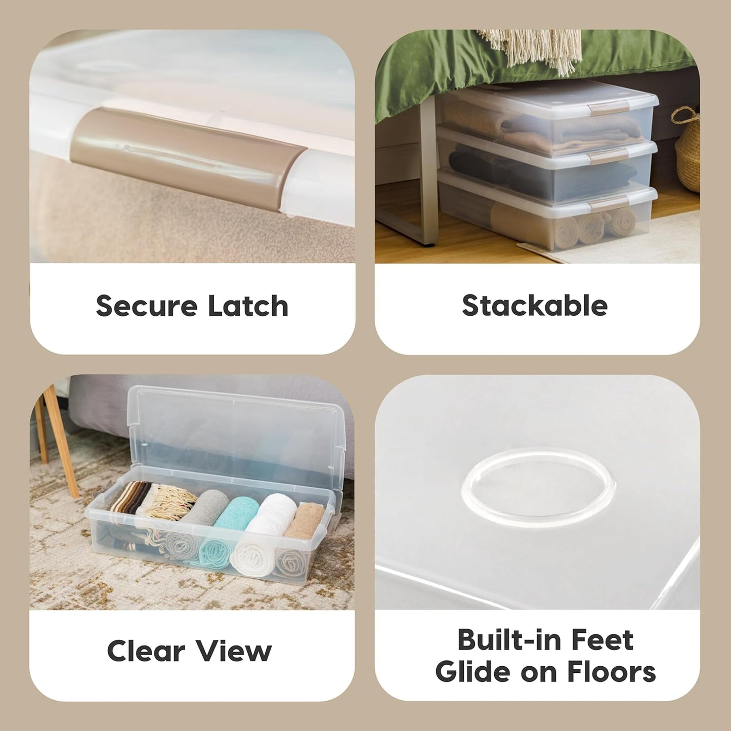 IRIS USA 40 Qt Plastic Under Bed Storage Nestable Organizer Bin Container with Secure Lids and Durable Buckles, 1-Pack, Under Bed Storage Containers for Clothes Shoes Bedding, Gray/Clear