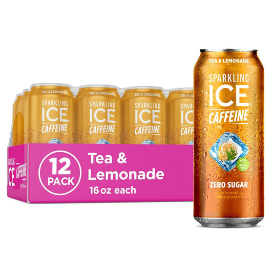 Sparkling Ice Caffeine Tea + Lemonade Sparkling Water with Caffeine, Zero Sugar, with Antioxidants and Vitamins,16 fl oz Cans (Pack Of 12)