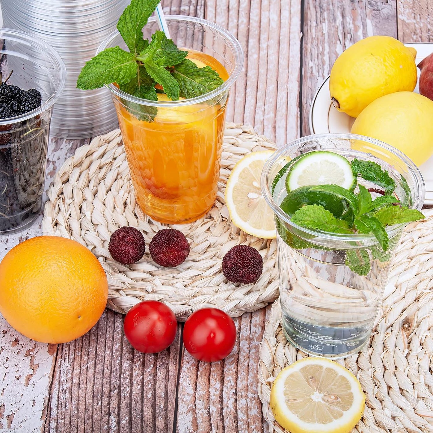 TashiBox 100 Count - 16 Ounce Plastic Cups, Ice Coffee Cups To Go - Crystal Clear PET Party Cups