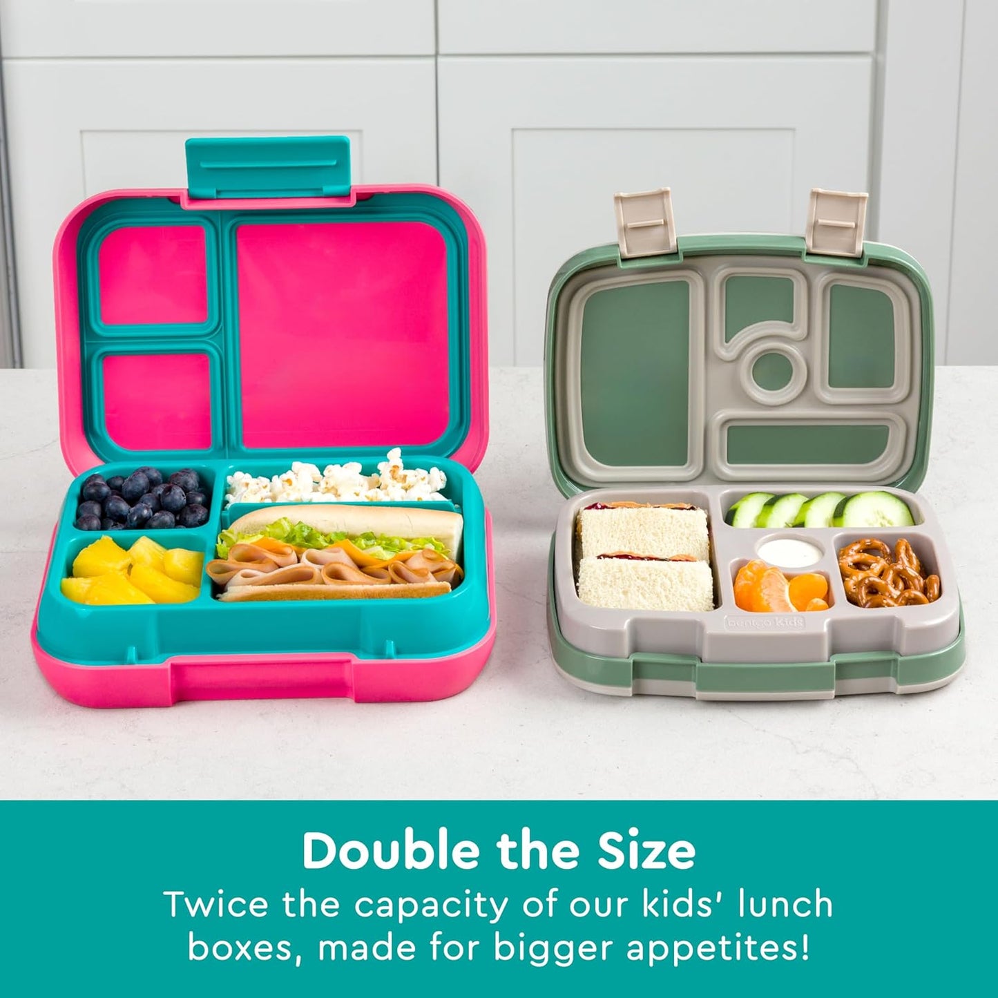 Bentgo Pop - Leak-Proof Lunch Box & Removable Divider for Ages 8+ & Teens - Lunch Container Holds 5 Cups of Food; 3-4 Compartments; Microwave/Dishwasher Safe; 2 Year Warranty (Bright Coral/Teal)