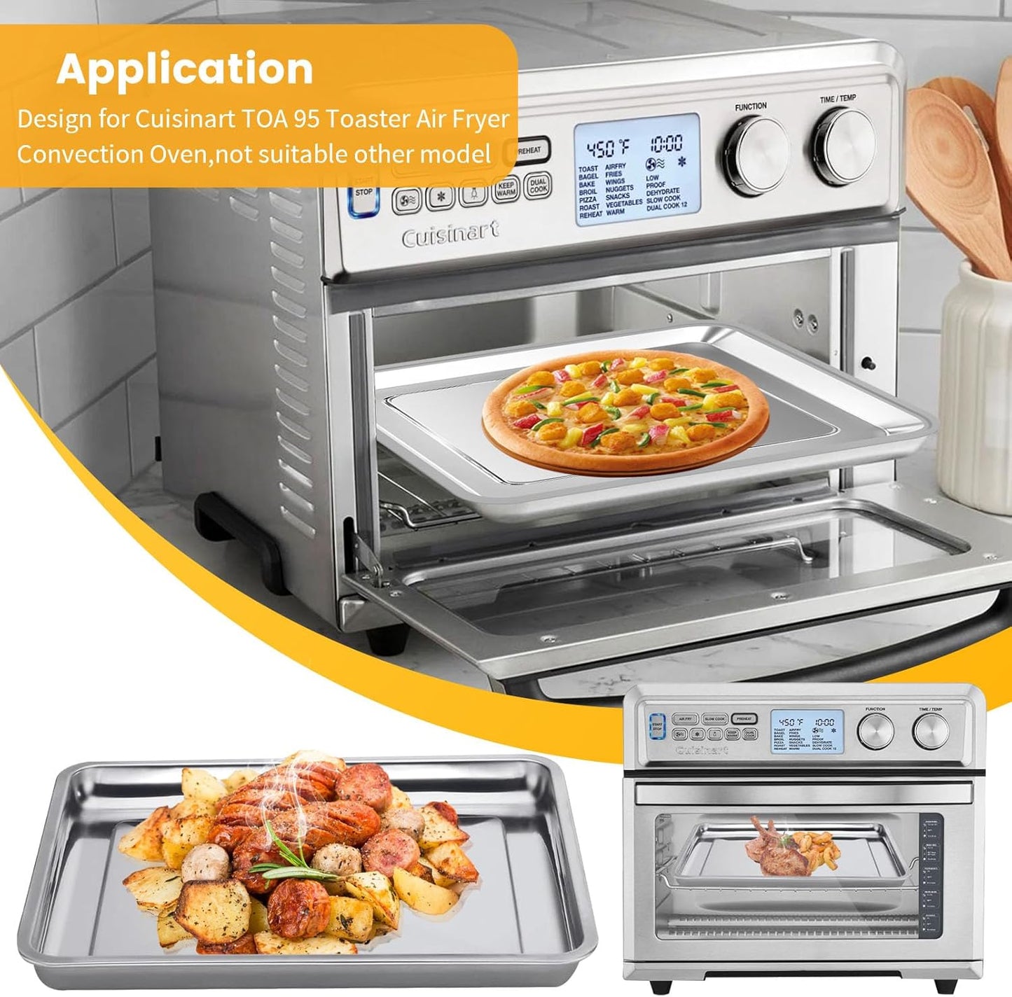 Air Fryer Tray Replacement for Cuisinart TOA-95 Toaster Air Fryer Convection Oven, 14.5 * 11.6'' Non-stick Mesh Air Fryer Steel Basket Wire Rack Accessories Parts, Dishwasher Safe