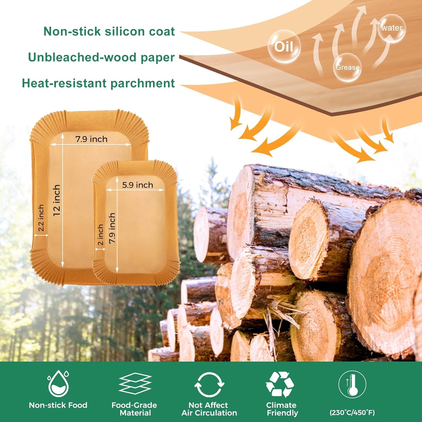 Vailnd Air Fryer Liners Disposable for Ninja DZ071 Foodi 7-QT/Instant Pot VersaZone 9QT/Topzee 11-QT Air Fryer, 100PCS Small Parchment Paper for Divider Basket & 50PCS Large Paper Liners for MegaZone