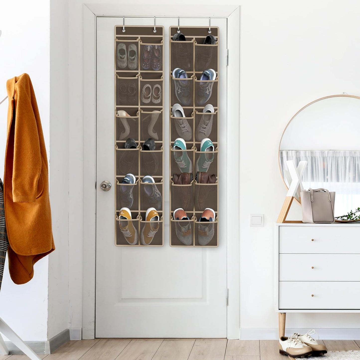 Simple Houseware 24 Pockets - 2-Pack 12 Large Mesh Pocket Over Door Hanging Shoe Organizer, Brown