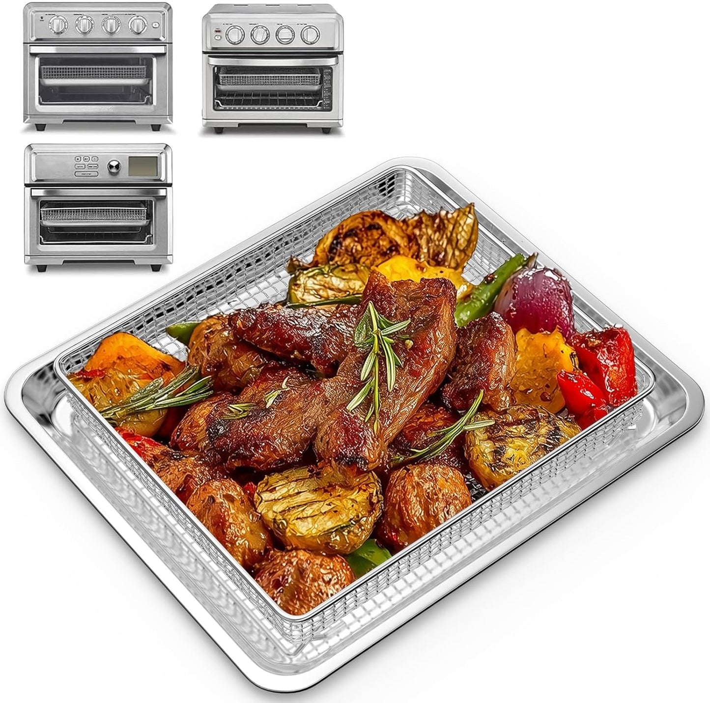 Stainless Steel Air Fryer Basket and Tray for Cuisinart TOA-60/TOA-65/TOA-70 Oven, Air Fryer Tray Replacement for Ninja Combi Cooker SFP701 Air Fryer Basket for Oven Air Fryer Pan Accessories for Oven
