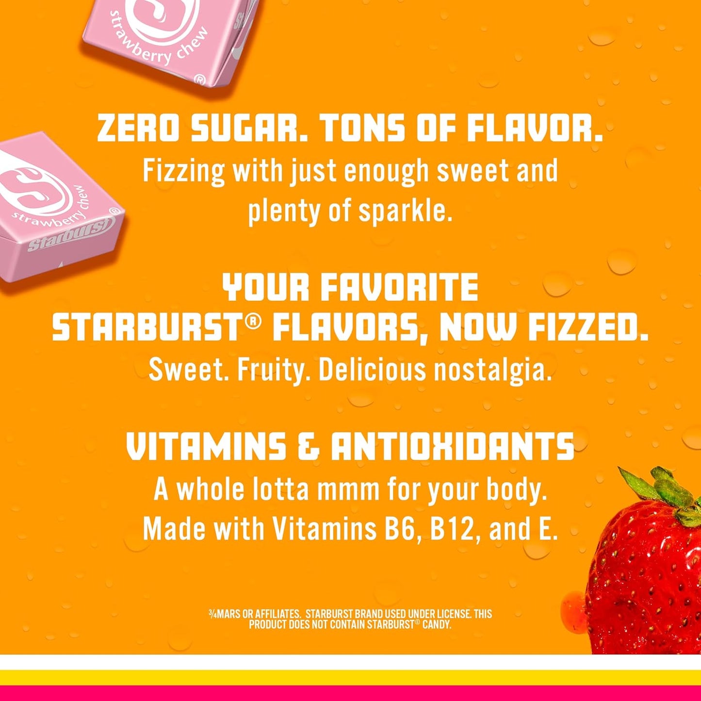 Sparkling Ice STARBURST Strawberry, Zero Sugar Flavored Sparkling Water, with Vitamins and Antioxidants, Low Calorie Beverage, 17 fl oz Bottles (Pack of 12)