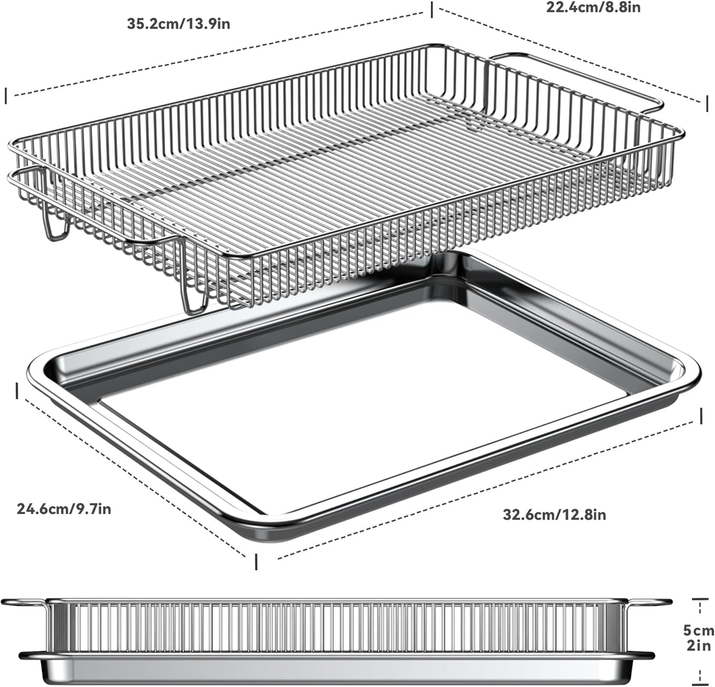 Air Fryer Basket for Oven, Air Fryer Basket and Stainless Steel Baking Tray Pant Oven Air Fryer Pan Rack for Cooking Baking Dishwasher and Broiling (13.9in * 8.8in &12.9 in * 9.7 in)