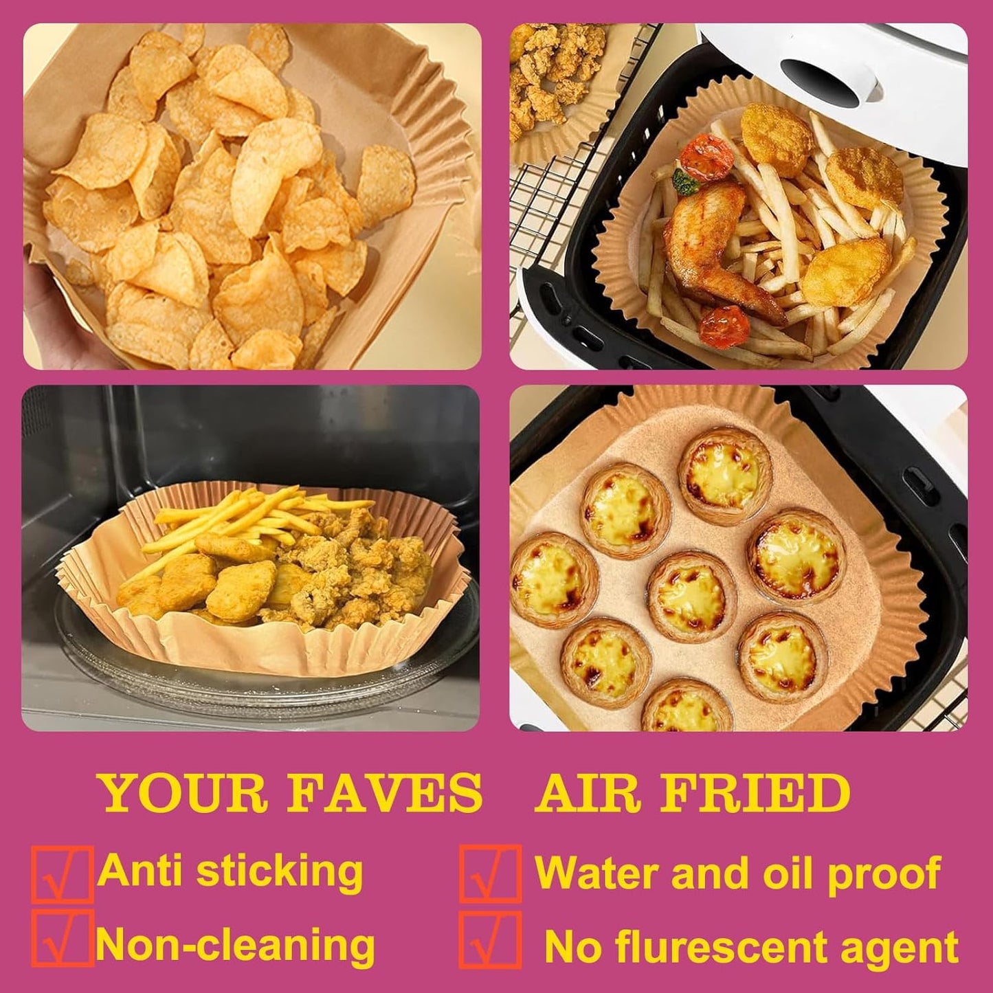 Air Fryer Liners for Pink Air Fryer, Paper Liners Disposable for Paris Hilton air fryer, White Air Fryer, Beelicious Air Fryer, 8 Inch 130PCs Square Food Grade Parchment Paper