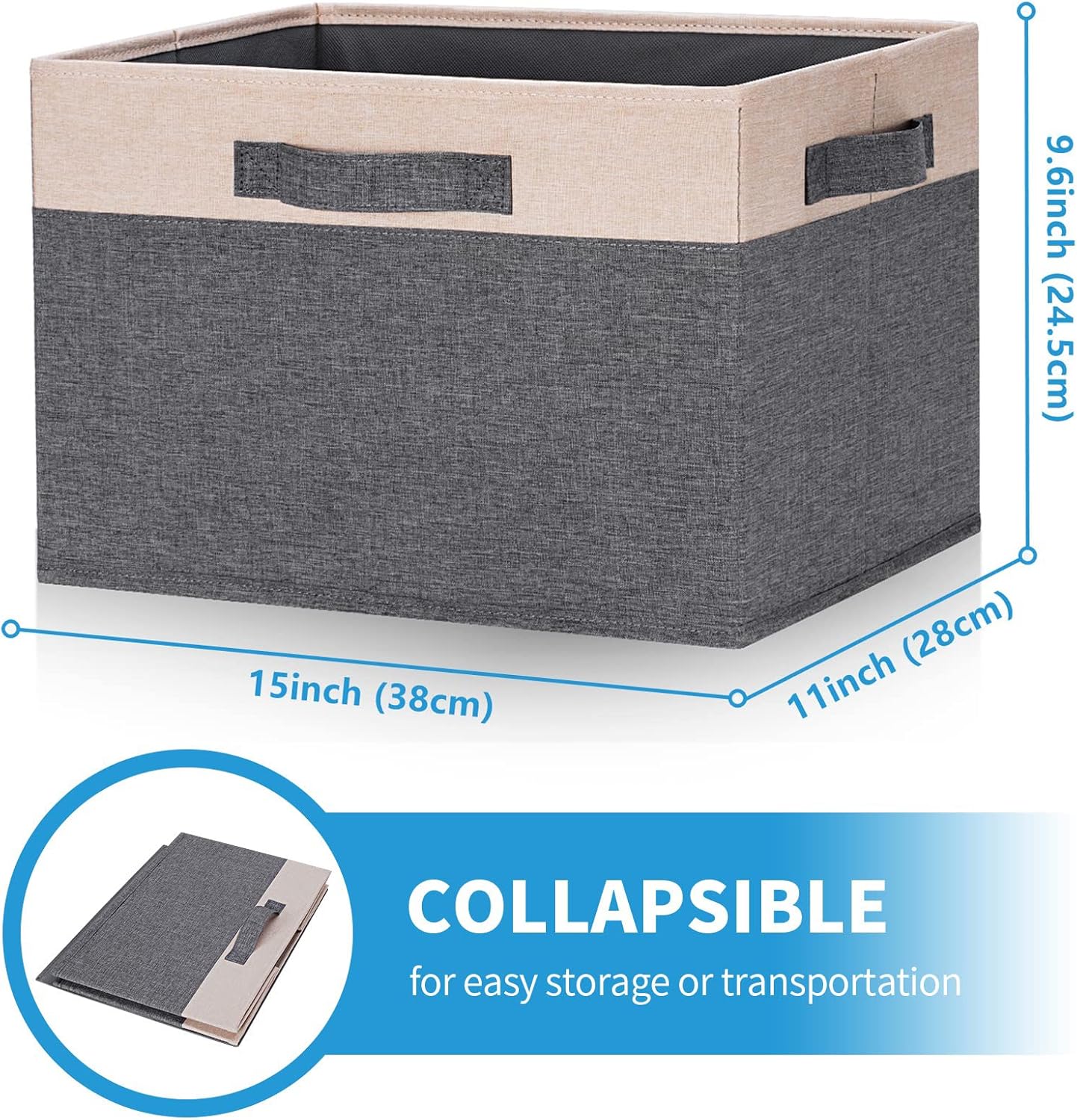 GhvyenntteS Large Fabric Storage Bins for Shelves with 3 Handles, 15x11x9.6in Closet Storage Bins, Sturdy Foldable Storage Baskets for Shelves Closet Bedroom Living Room Office (Beige, Set of 6)