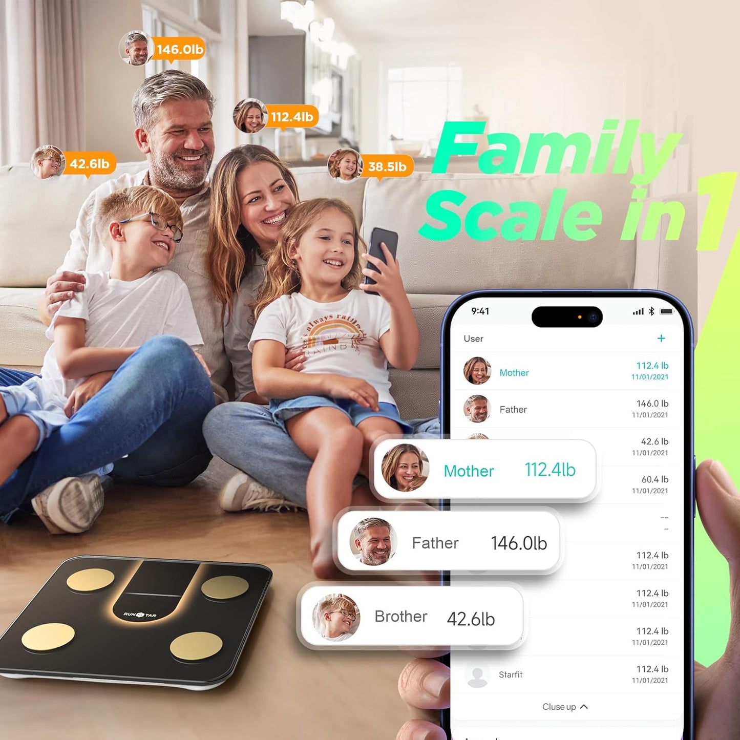 RunStar Scale for Body Weight, Smart Scale with 8-in-1 VA Display, High Precision Bathroom Digital Scale for Body Weight Heart Rate BMI Body Fat 22 Body Composition Sync APP, FSA&HSA Eligible