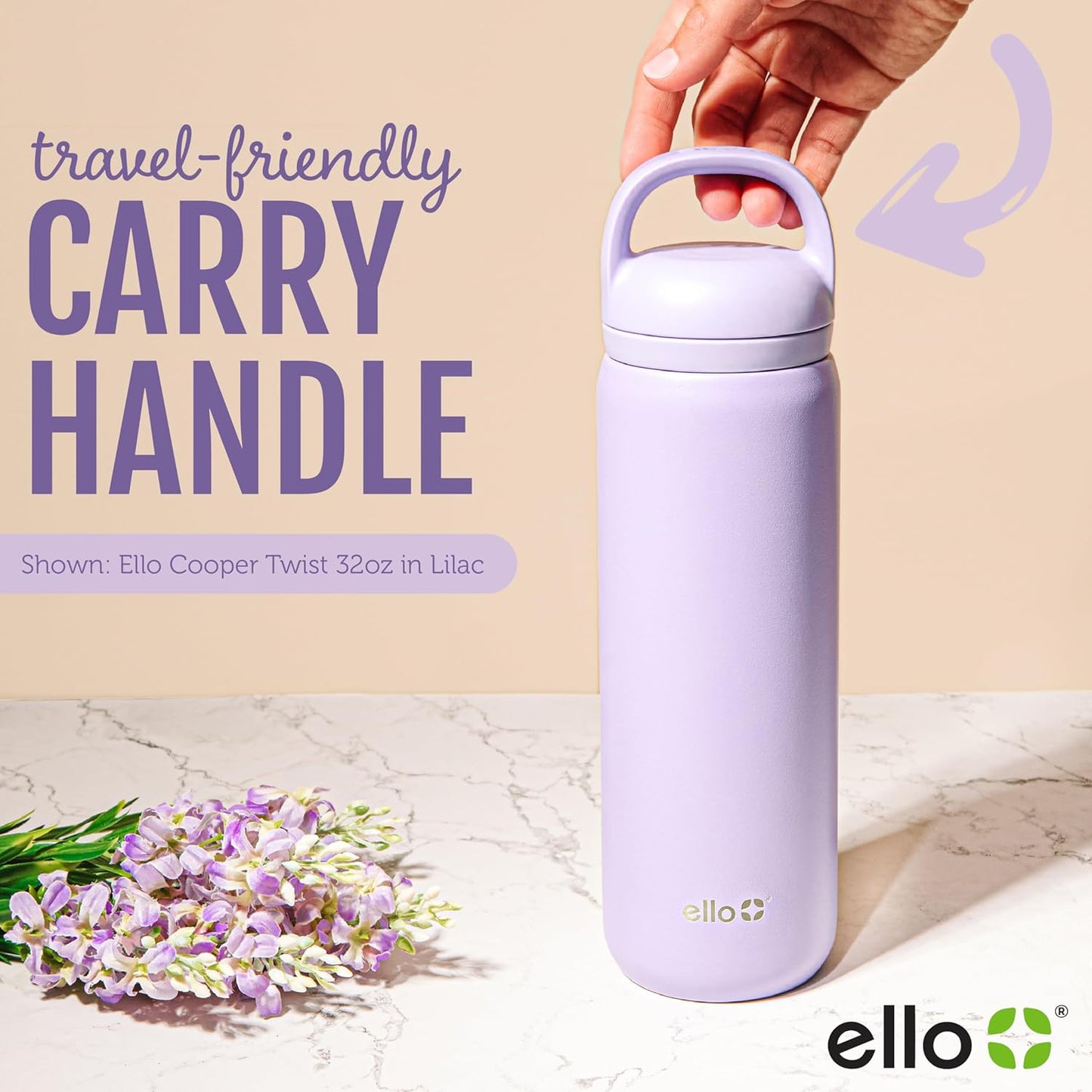 Ello Cooper Twist 32oz Stainless Steel Water Bottle with Chug Lid | Leak Proof | Double Walled and Vacuum Insulated | Built in Carry Loop | Dishwasher Safe | Bubblegum Pink