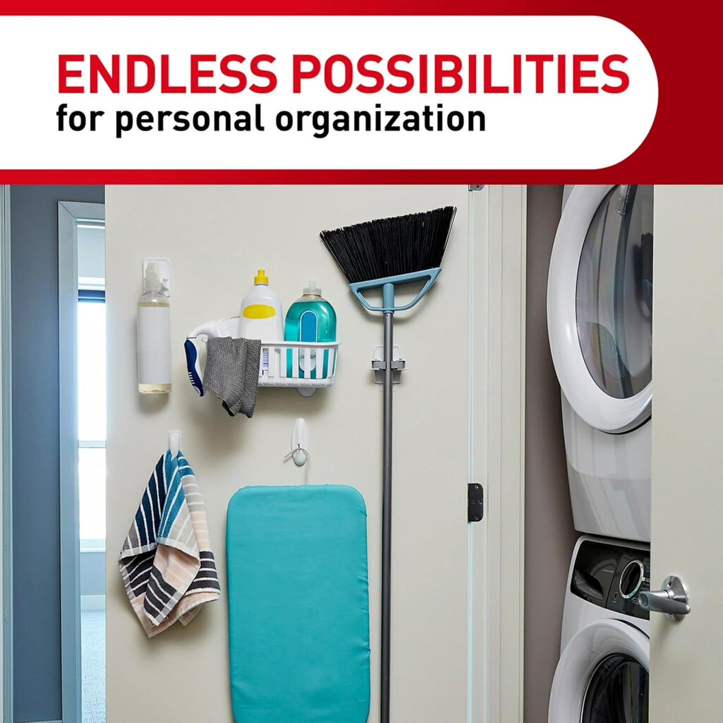 Command Broom and Mop Grippers, 2 Hangers&4 Strips, Damage-Free Hanging Wall Mount Broom & Mop Holder, Household Cleaning Organizer for Organization & Storage, Holds up to 4 lb (Pack of 6)