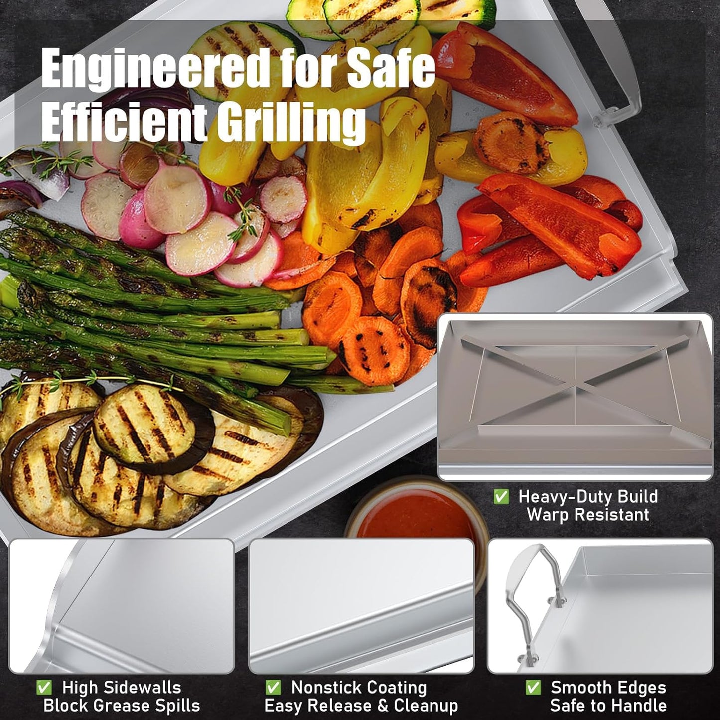 Universal Stainless Steel Cooking Griddle, Nonstick Flat Top Plate Insert for Gas Top Stove and Charcoal Grills, Tailgating, Camping and Parties, 23" x 16" Plancha Para Cocinar