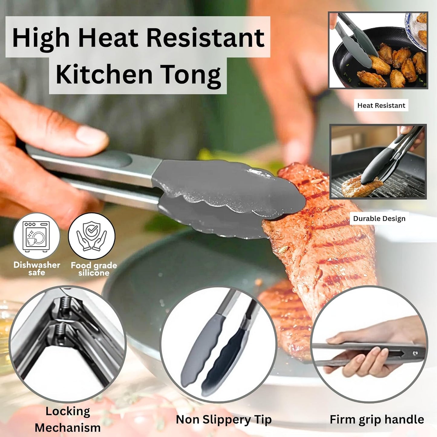 SAMIA 4PCs Reusable Silicone Air Fryer Liners Set - 8'' Collapsible Air fryer Liners with Cooking Tong & Basting Brush - BPA Free, Non-Stick, Food Safe Silicone Air Fryer Accessories