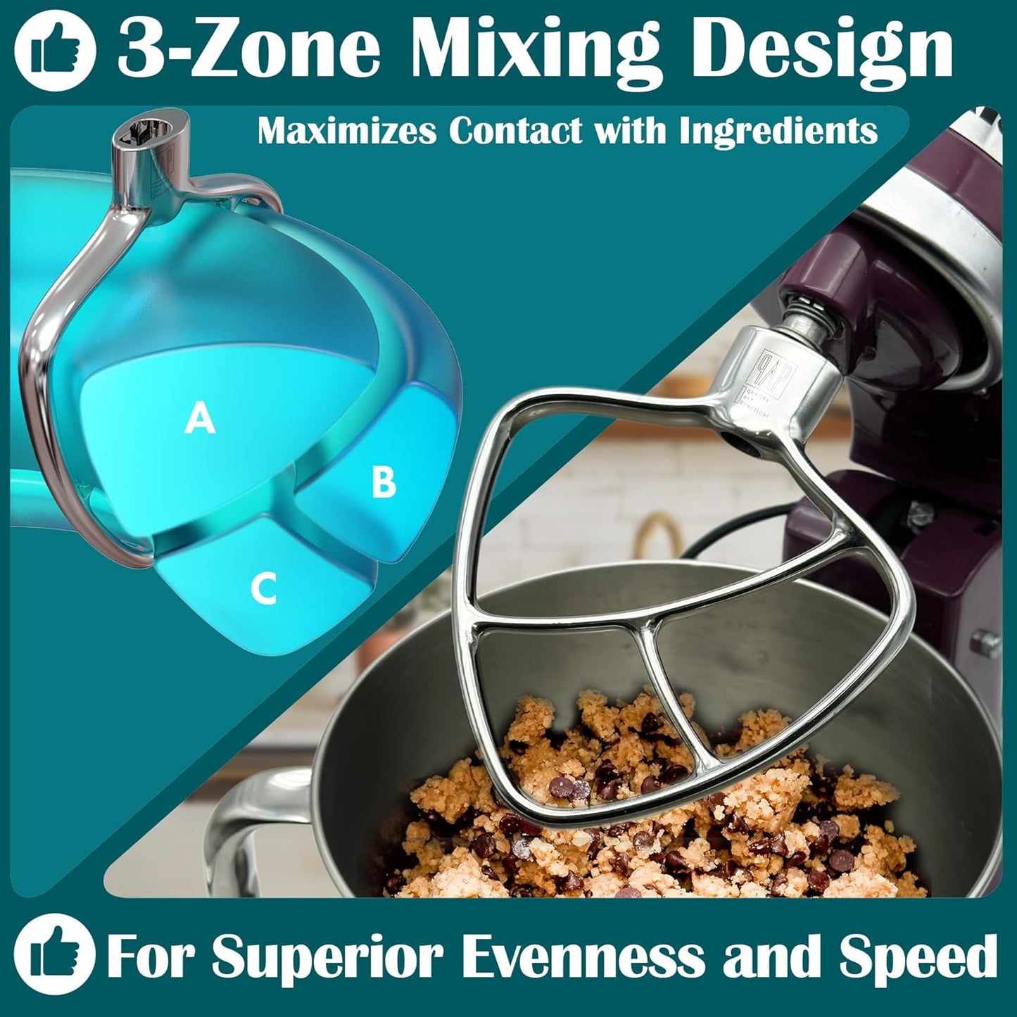 Stainless Steel Paddle，Flat Beater - Accessories and Attachments for KitchenAid Mixers, Fit 4.5-5 QT Mixing Bowl