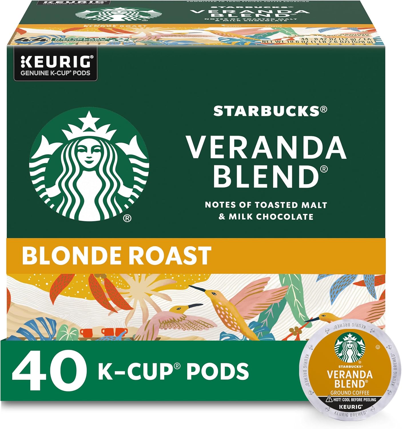 Starbucks Light Roast K-Cup Coffee Pods — Veranda for Keurig Brewers — 1 box (40 pods)