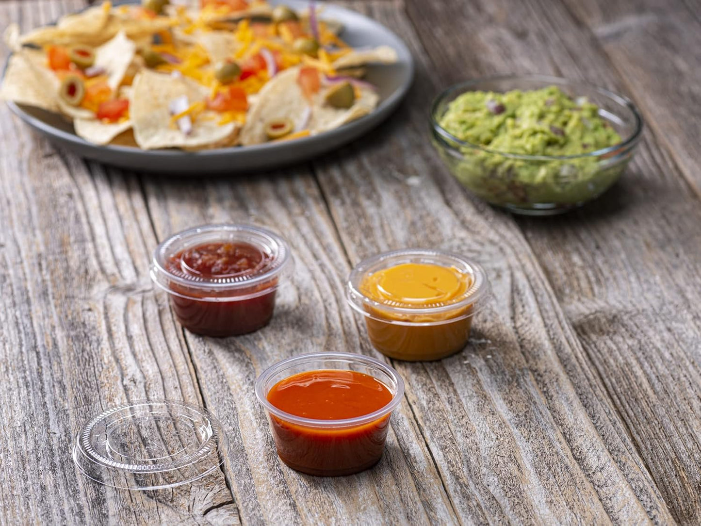 (2 oz - 100 Sets) Clear Diposable Plastic Portion Cups With Lids, Small Mini Containers For Portion Controll, Jello Shots, Meal Prep, Sauce Cups, Slime, Condiments, Medicine, Dressings, Crafts,