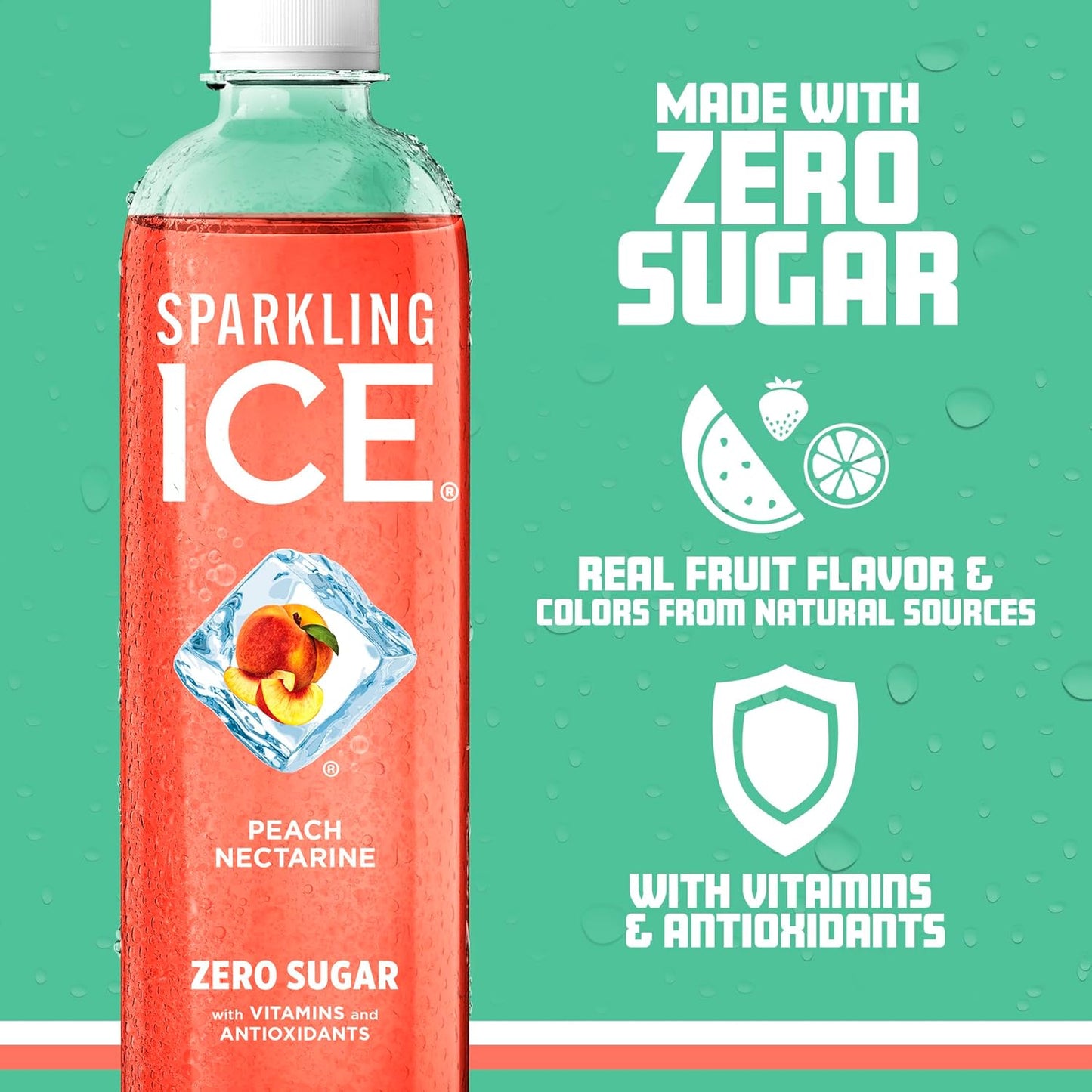 Sparkling Ice, Peach Nectarine Sparkling Water, Zero Sugar Flavored Water, with Vitamins and Antioxidants, Low Calorie Beverage, 17 fl oz Bottles (Pack of 12)