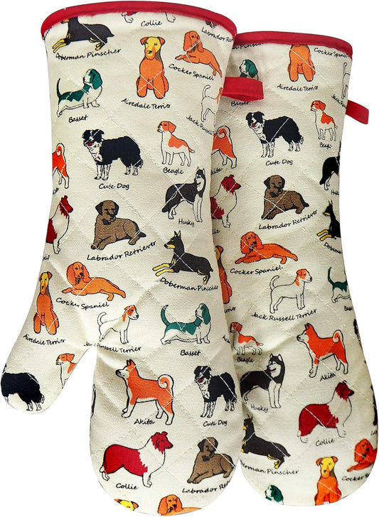 Oven Mitts Cotton Fashion Cute Dog Design 1pair Heat Resistant Oven Gloves Safe Cooking Baking Grilling Barbecue Machine Washable Pot Holders (Oven Mitts Dog Flower)