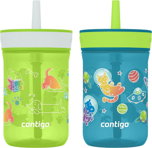 Contigo Kids’ Leighton Straw Tumbler with Spill-Proof Lid, 14 Oz., 2-Pack