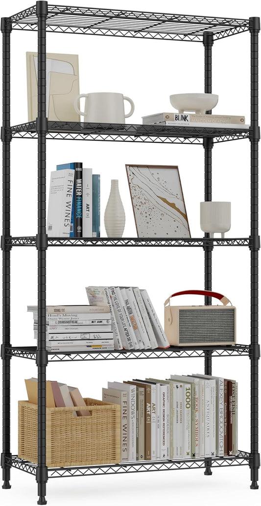 1250 lbs 5 Tier Shelf Metal Storage Shelves Wire Rack Closet Organizers for Garage Kitchen Bathroom Laundry Black 11.8" D x 29.5" W x 59.5" H