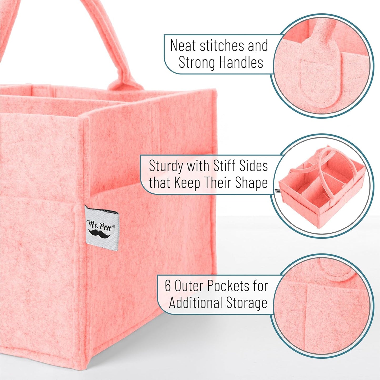 Mr. Pen- Baby Diaper Caddy Organizer, Pink, Baby Caddy Organizer with Handle, Compact Size, Collapsible & Portable
