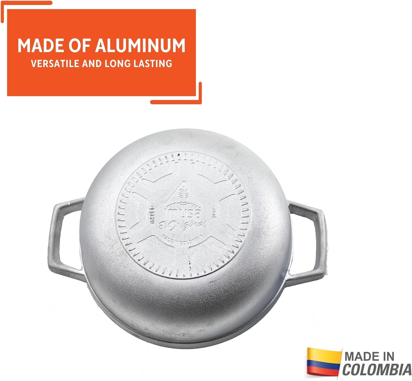 IMUSA Caldero Stock Pot with Aluminium Lid 2QT, Cast Aluminum, Perfect for Serving Small Groups, Riveted Handles, Made in Colombia, Silver