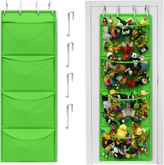 Honeyera Over Door Organizer for Stuffies, Baby Accessories, and Toy Plush Storage - Easy Installation with Breathable Hanging Storage Pockets (Green)