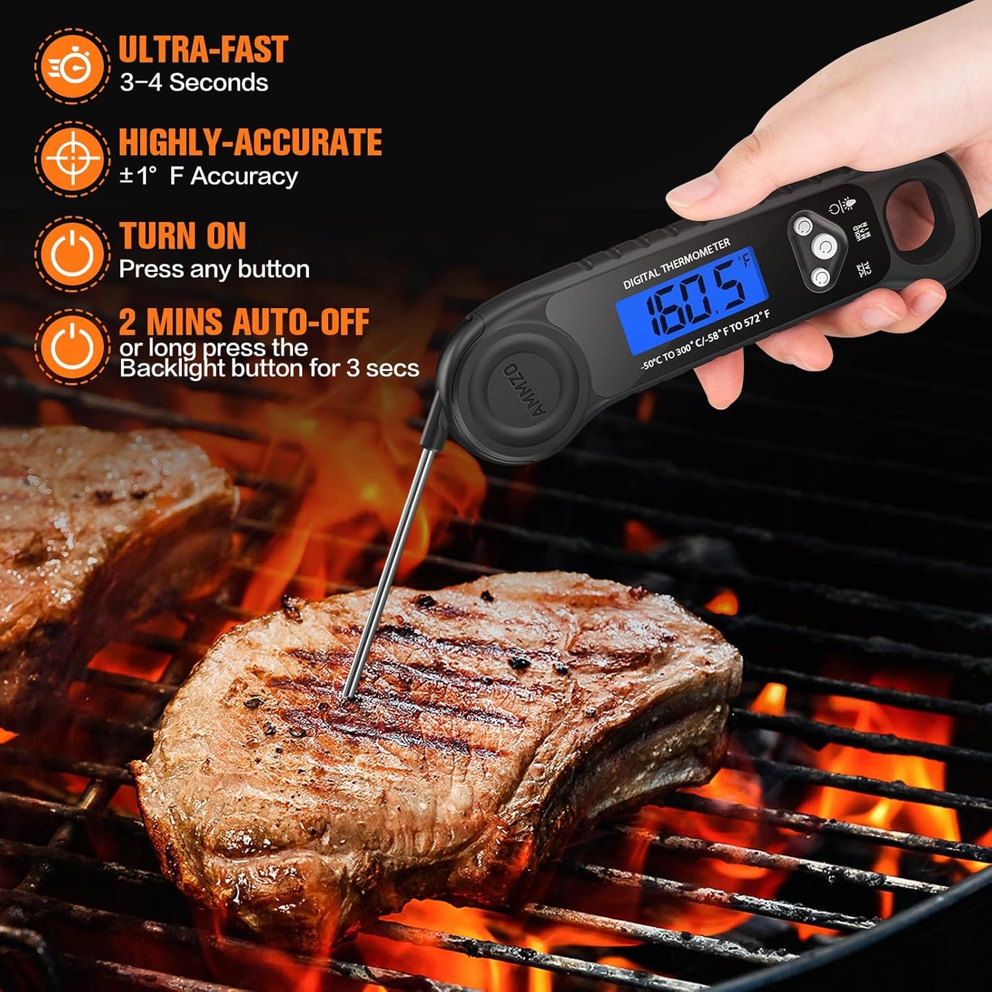 Meat Thermometer Digital, Instant Read Food Thermometer for Cooking Deep Fry BBQ Oven Grill Smoker Roast and Candy Thermometer, Stocking Stuffers Gifts for Men Women