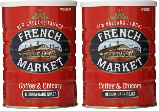 French Market Coffee & Chicory Medium-Dark Roast Ground Coffee, 12oz Can (Pack of 2)