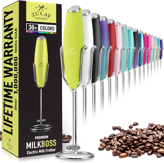 PRO MILK FROTHER WAND - ULTRA HIGH SPEED HANDHELD FROTHER - UPGRADED STAND - Powerful Handheld Mixer with Infinite Uses - Super Instant Electric Foam Maker with Stainless Steel Whisk (Lime Green)