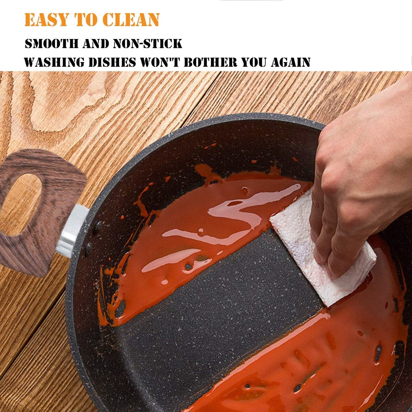 Kitchen Academy Induction Pots and Pans Set Non Stick - 12 Pcs Nonstick Kitchen Cookware Set, Black Hammered Cooking Pans Set