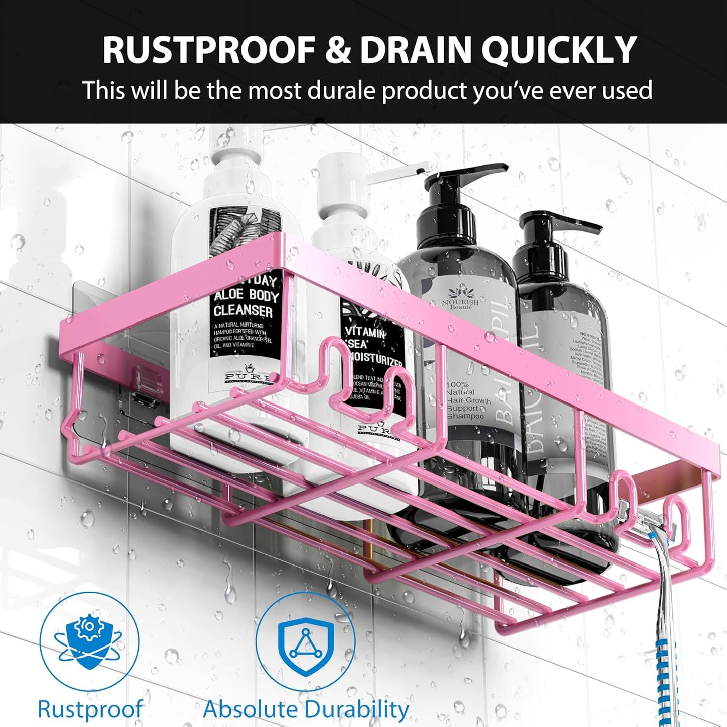 Moforoco Adhesive Shower Caddy Organizer Shelves Rack - 5 Pack Corner Bathroom Storage Organization, Home & Kitchen Decor Inside RV Accessories, Hanging First Apartment Household Camper Essentials