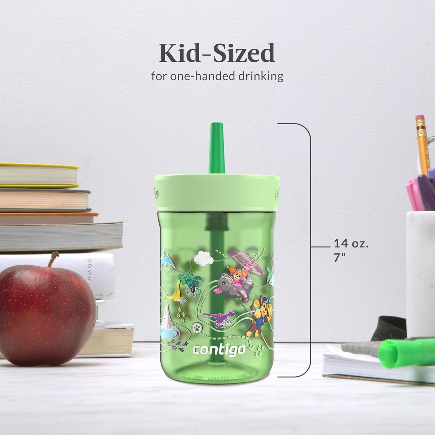 Contigo Leighton Straw Tumbler, 14 oz, Cool Lime (Dogs)