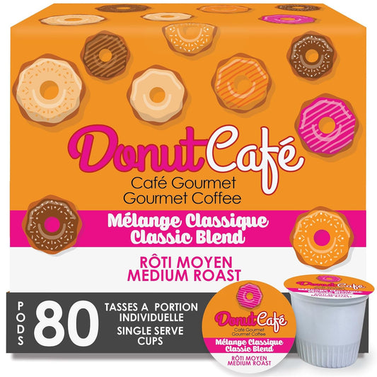 Donut Café - Coffee Gourmet Pods, Classic Blend, Medium Roast – Non-GMO, Gluten Free – Compatible with Keurig K Cup Brewers – Smooth & Delicious – 80 Count