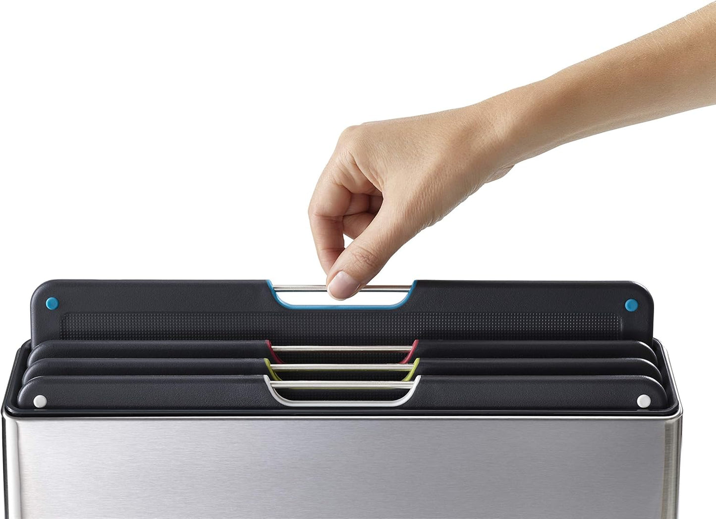 Joseph Joseph Folio 4-Piece Colour coded Cutting Board Set, Stainless Steel Slimline case for organized Kitchen storage, Silver