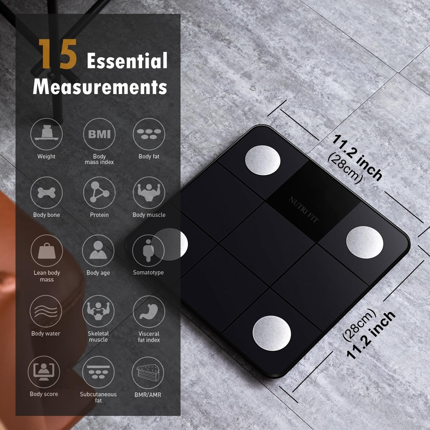 NUTRI FIT Smart Scale for Body Weight, Weight Scale with Backlight LED Display for BMI, Body Fat, Muscle Mass, 15 Body Composition, High Accurate Bluetooth Scale, Health Equipment Sync Apps 400lbs