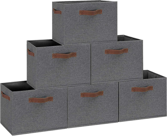 GhvyenntteS Large Fabric Storage Bins 6 Pack, 15x11x9.6 Inch Storage Baskets for Shelves, Foldable Closet Storage Bins for Shelves, Closet Organizers and Storage Boxes, Gray