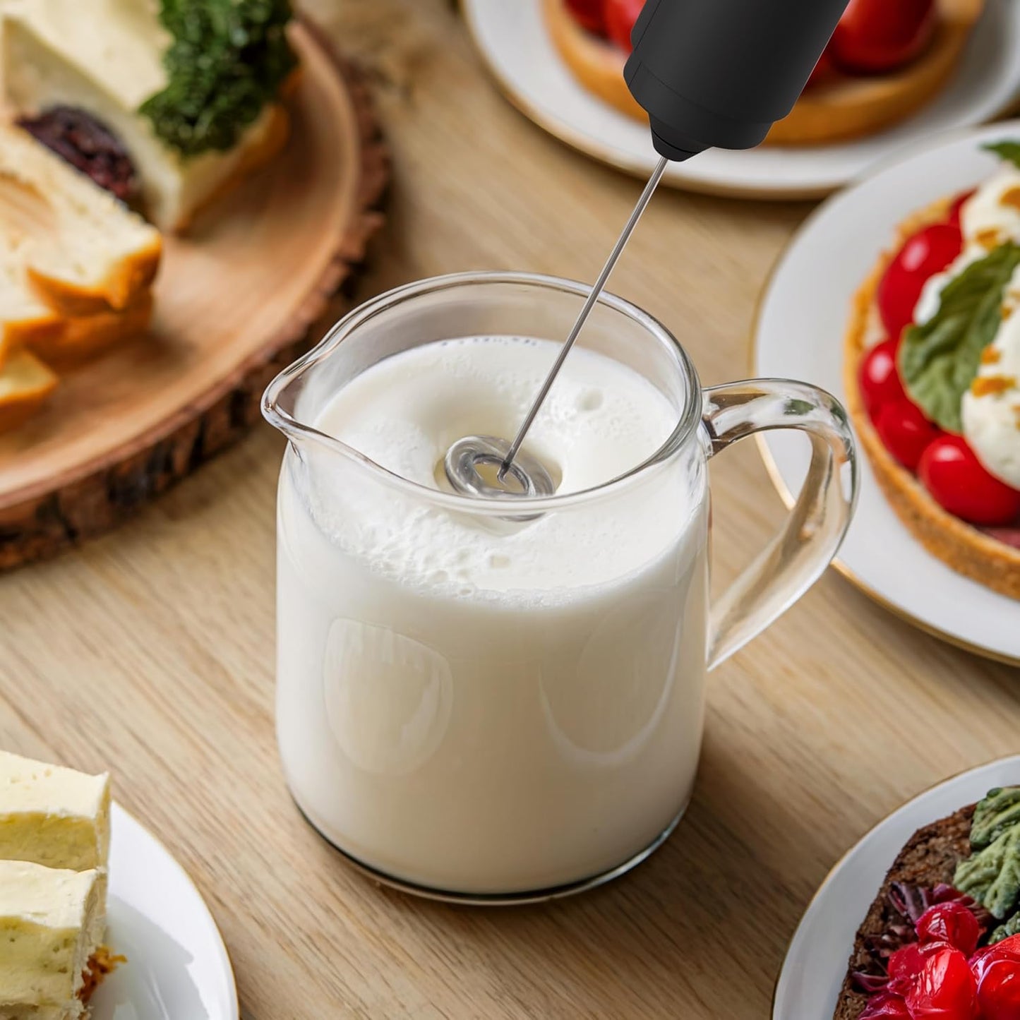 Travel Milk Frother with Cover - Handheld Electric Foam Maker with Stainless Steel Whisks, Portable Drink Mixer for Coffee, Latte, Matcha, Hot Chocolate