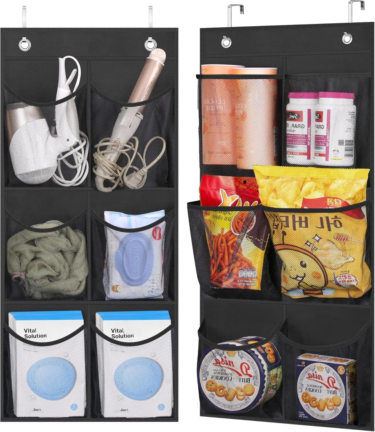 KIMBORA 2 Packs Narrow Over the Door/Wall Shoe Organizer, Small Hanging Shoe Rack for Closet with Clear Mesh Pocket for Bathroom, RV, Pantry, Camping (Black)