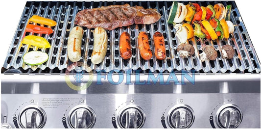 Foilman Heavy-Duty Disposable Aluminum Grill Liners, 12 x 20 Inch Nonstick Cooking Sheets for BBQ, Protects Grates from Grease, Even Heat Distribution, Easy Cleanup for Outdoor Grilling - Pack of 12