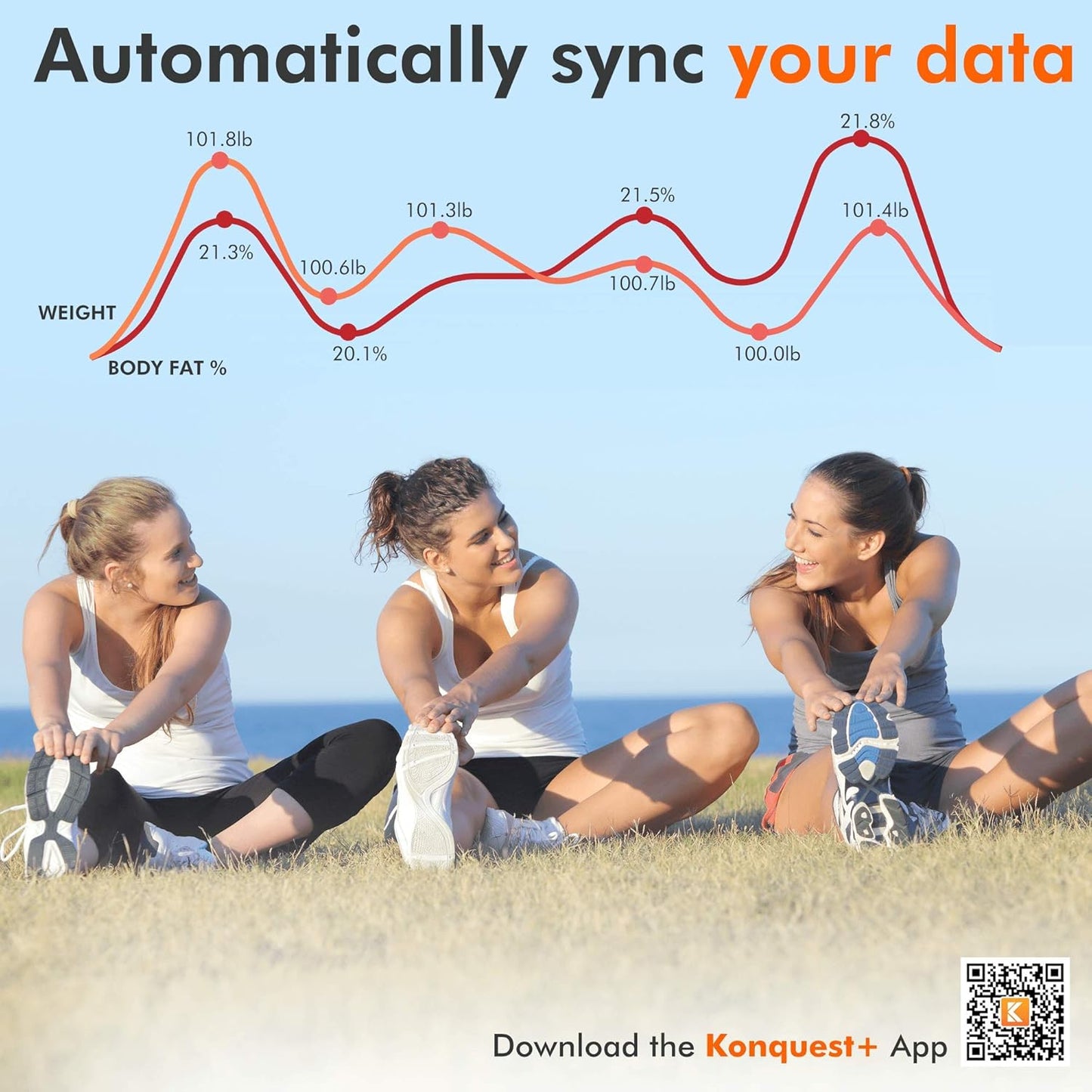 KONQUEST Smart Scale for Body Weight, Digital Bathroom Scale BMI Weighing Bluetooth Body Fat Scale, Body Composition Monitor Health Analyzer with Smartphone App, 400 lbs - Cool Gray