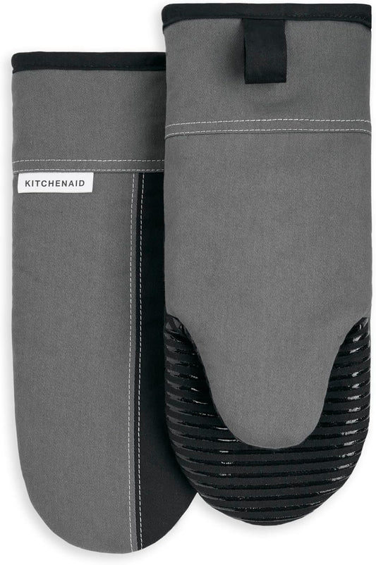 KITCHENAID Beacon Two-Tone Oven Mitt 2-Pack Set, Contour Silver/Matte Black, 5.75"x13"