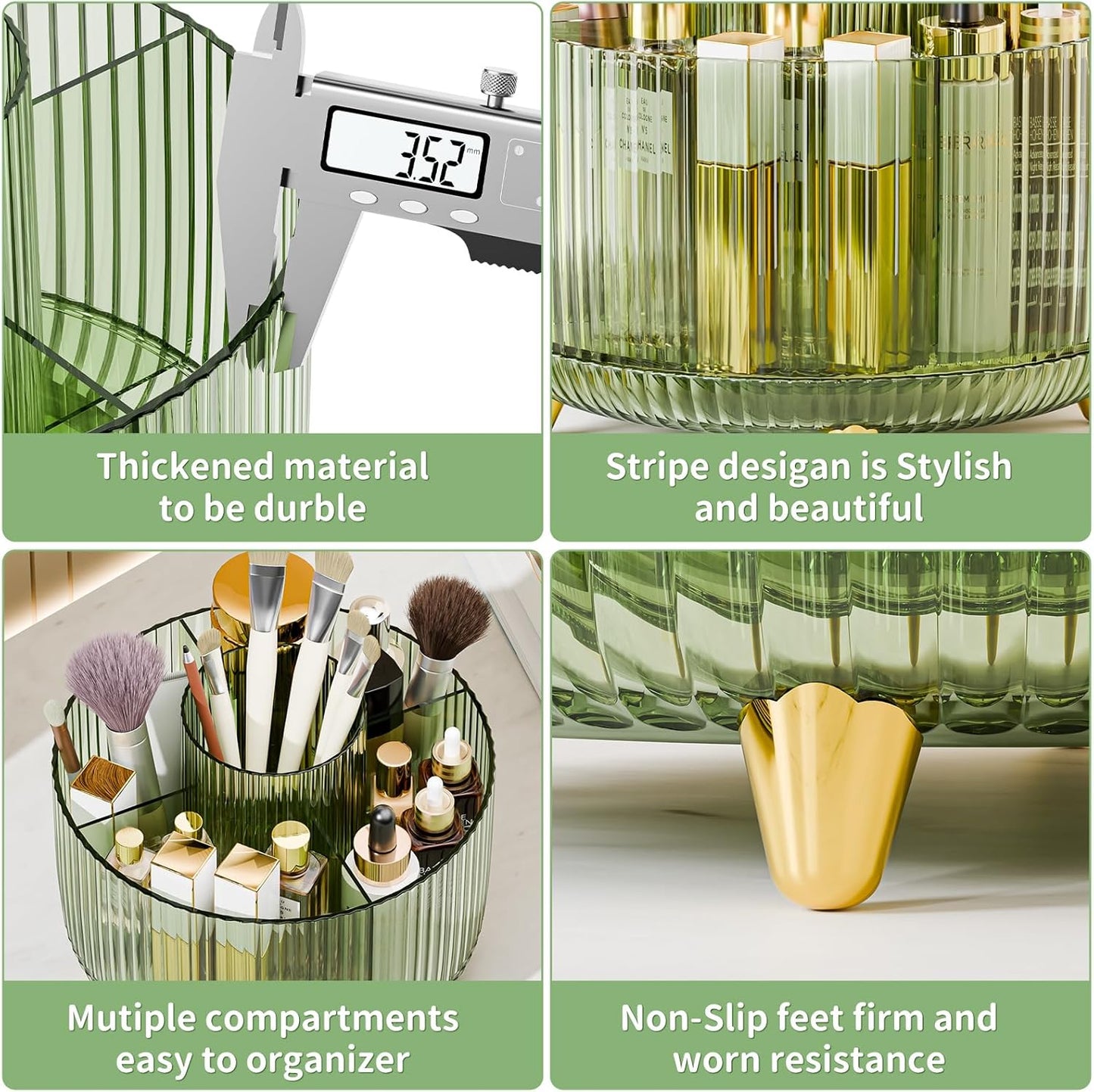 360° Rotate Makeup Brush Holder Organizer, Makeup Organizers Countertop, Makeup organization and Skincare Storage for Vanity, Desktop, Bathroom (Clear Green)